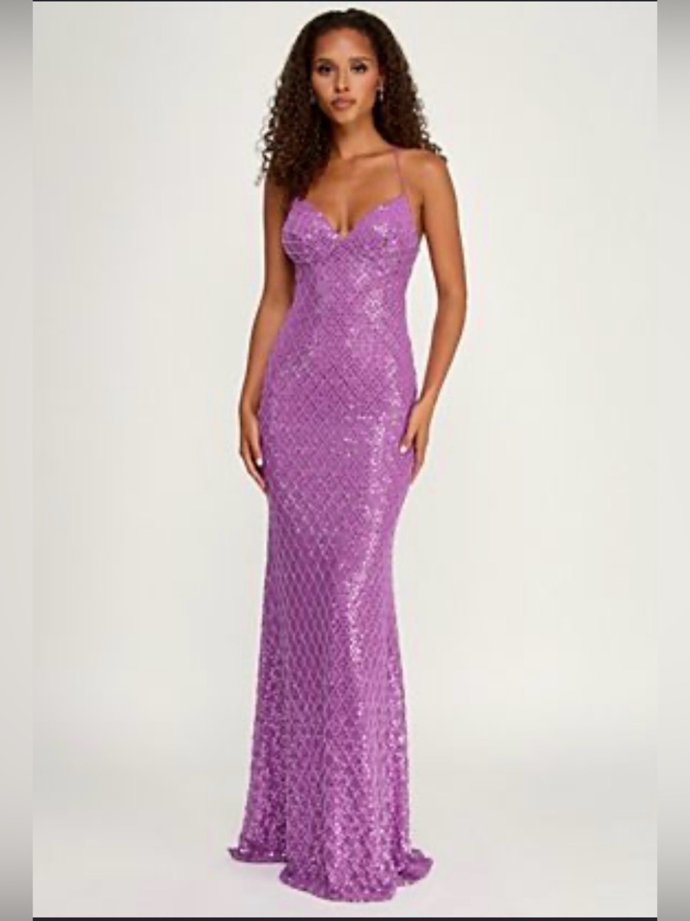 NWT B Darlin Lavender Sequin Spaghetti-Strap Maxi Dress in Size 13/14